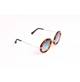 Lunettes de Soleil ronde écaille marron verres bleus-2